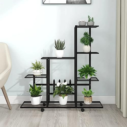 Kangmusi Blumenständer auf Rollen 94,5x25x92,5 cm Schwarz Metall,336114kangmusi