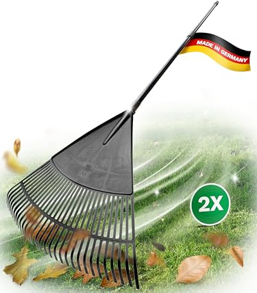 Novatool 2X Laubbesen mit Teleskop-Stiel bis 152cm, Laubfeger mit 30 Kunststoff-Zinken, Rechen Arbeitsbreite 75cm, Laubrechen, Gartenbesen, Rasenrechen, Harke, Landschaftsbesen, Gartengerät Schwarz