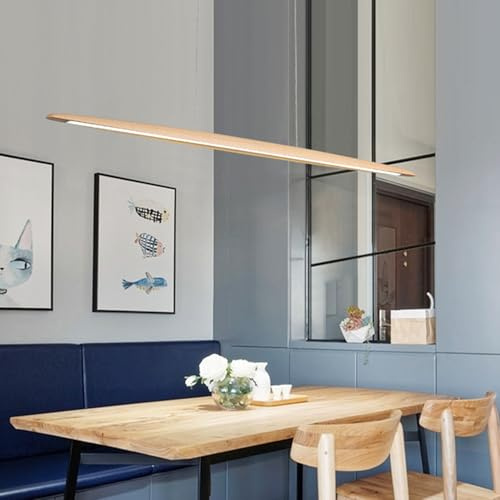 Aleaty LED Holz Hängeleuchte Esstisch Pendelleuchte 3000-6000K Dimmbare mit Fernbedienung Tisch Hängelampe Höhenverstellbar Modernes Geradliniges Design Wohnzimmerlampe Hängend (Holz, L130cm)