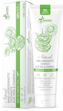 Natural Fluoride Free Toothpaste - Nano Hydroxyapatite, Remineralizing, Sensitive Teeth, Whitening & Zero Waste Tube - Dentist Recommended for Adult & Kids Oral Aloe Vera & Chamomile (Single, Aloe)