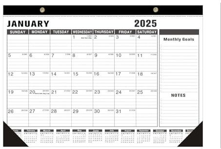 Wzxhew Familienkalender 2025, Monats-Schreibtischunterlage, Kalender, groß, 53,3 x 43,2 cm, Schreibtischunterlage (Schwarz, Einheitsgröße)