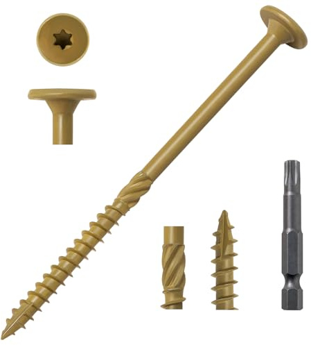 LIONMAX Lag Screws #14 x 4-1/2 Inch, 50-PCS Heavy Duty Outdoor Structural Wood Screw, Flat Head, Rust Resistant Coated for Decking/Construction/Timber/Landscape, Star Drive, T30 Bit Included, Bronze