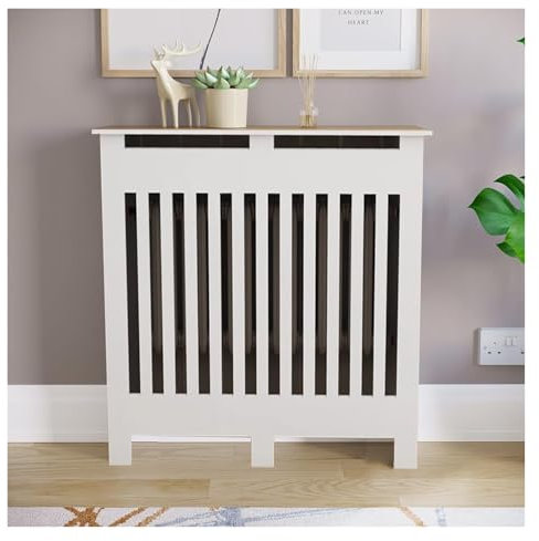 Qulamrdk Couvercle Radiateur Cache Radiateur MDF Laqué Blanc Étagère Supérieure en Bois Cache-radiateur Moderne À Lattes Convient pour Chambre Bureau, Blanc(80x90 x 20 cm)
