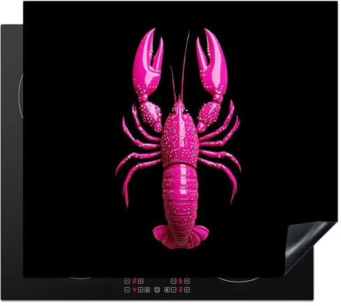 KitchenYeah© Herdabdeckplatte 59x52 cm Einteilig Küche Herdabdeckung Induktionsfeld Ceranfeld Herdabdeckplatten Vinyl Matte Aufrollbar Hummer - Leuchtendes Rosa - Punkte - Auffallend