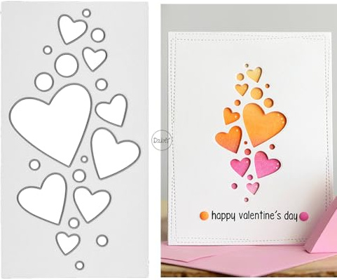 DzIxY Stanzschablonen aus Metall mit hohlen Herzen, Kreisen für Kartenherstellung, Prägepapier, Stanzform-Set, Scrapbook-Schablonen, Zubehör, Maschinenvorlagen