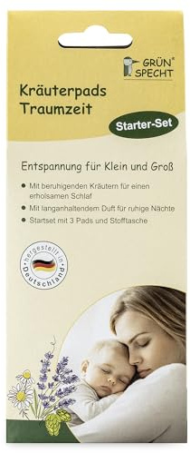 GRÜNSPECHT Kräuterpads „Traumzeit“ für erholsamen Schlaf, beruhigend und entspannend, Starter-Set mit 3 Duftpads und Stofftasche fürs Handgelenk (1502-V1)