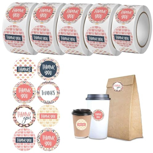 PACIOCEAN Thank You Stickers, Self Adhesive Gift Labels, 2500 Pieces, Decorative Tags for Gifts, Baking, Christmas, Wedding