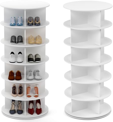 PTUWODS Armoire à Chaussures rotative à 360 degrés, carrousel Rond, Sac à Main Vertical, Organisation de l'armoire à Chaussures (6 Niveaux)