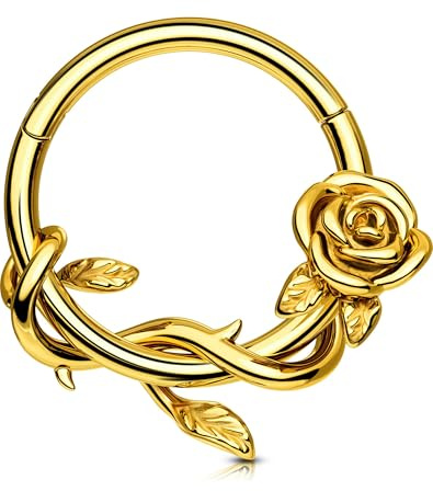 OUFER 16G Gold Florid Ohrpiercing Daith Clicker Edelstahl 316L Septum Ring Knorpel Ohrpiercing Conch Earring Tragus Hoop Körperpiercing für Damen 10 mm