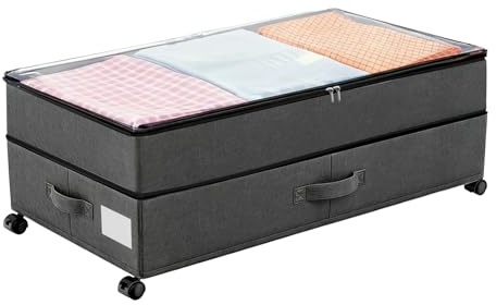 JIANFA XXXL Under Bed Storage on Wheels, 78L Rolling Underbed Drawers with Metal Frame for Seasonal Clothing, Under Bed Storage Box with Lid for Comforter Storage & Home Organization (1)