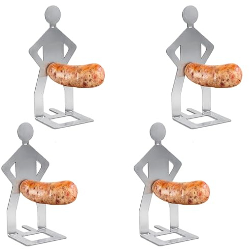 JHXhhthongtong 4 Stück Wurst Grillgestelle, Grillwursthalter Aus Edelstahl, Lustiger BBQ Hotdog Halter, Kreativer Stehender Mann Wurst Grillständer, Hot Dog BBQ Tools Für Outdoor Camping Kochzubehör