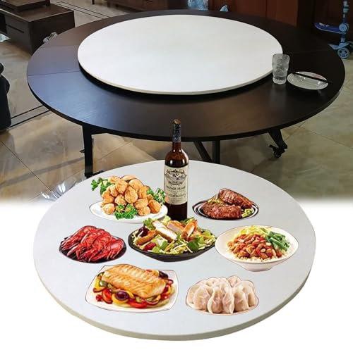Grand plateau de service rond en bois à 360°, pour restaurants et maisons, accès facile avec roulements lisses, beige (Ø 50 cm)