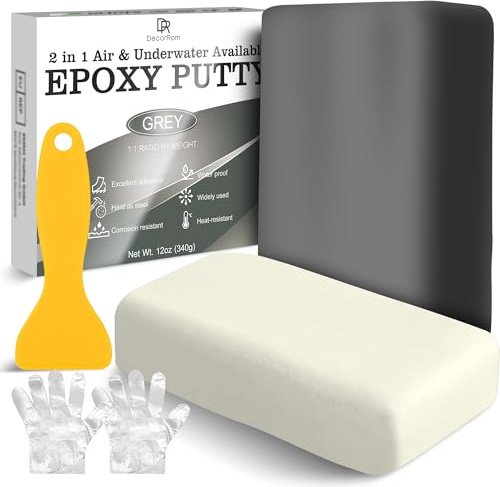 Stucco Epossidico - 340 g Stucco Epoxy Riparazione Bicomponente per Riparare, Riempire, Scolpire - Mastice Colla Epossidica, Argilla Modellabile per Incollare Metallo, Plastica, Ceramica (Grigio)