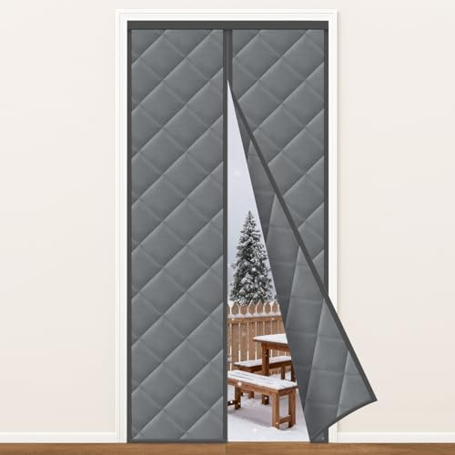 MYCARBON Cortina Térmica Magnética 80x200cm Resistente al Viento, Cortina Puerta Exterior Aislante Térmica Cierre Magnético Automático, con Cinta Adhesiva para Balcón Sala Estar Patio