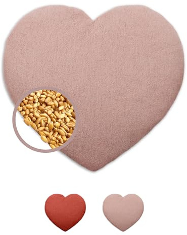 LESCHI Wheat Bag for Microwave - Grain Pillow Made of 100% Organic Cotton & Organic Wheat - Ideal Natural Relief for Stomach and Period Pain - Heart, Rosa