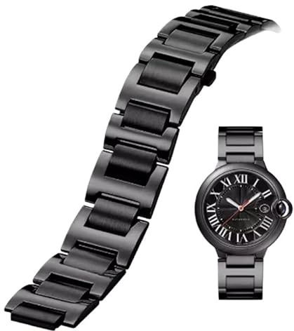 dayeer Edelstahl-Uhrenarmband Für Cartier Ballon Bleu Uhrenkette(Black,16-8mm)