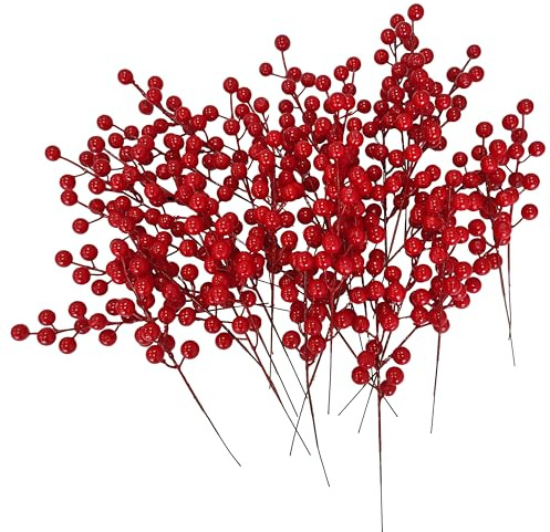 42 Pack Christmas Tree Decorations Berries,8'' Artificial Red Berries Picks,Faux Holly Berry Stems for Christmas Tree Decorations DIY Crafts Xmas Ornaments Wedding Holiday Home Decor1