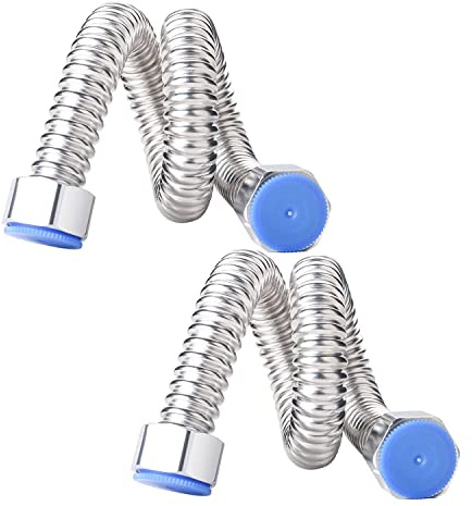 Qrity 2 Pièces G1/2 x G1/2 Tuyau de Vidange Ondulé en Acier Inoxydable, pour Chauffe-eau Connecteur Plomberie Salle de Bain Tuyau Tube D'eau Chaude, 60CM