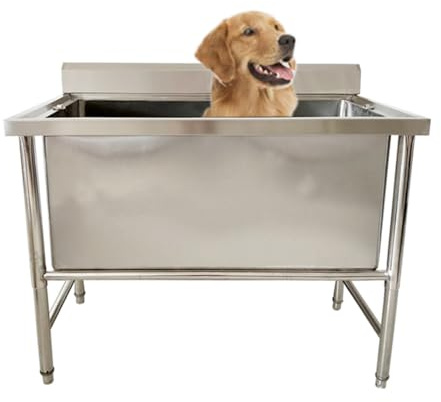 JKJZSALJ Floor Mop Sink,Stainless Steel Dog Grooming Tub With Faucet, Large Pet Bathing Sink, Commercial Dog Washing Station For Home, 47.2In Dog Bath Tub, Ideal For Pet Grooming And Bath