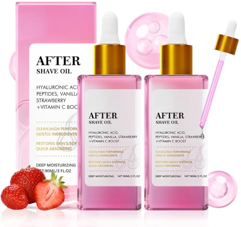 2PCS After Shave Oil, Aceite After Shave de Fresa y Vainilla para Mujeres, Strawberry & Vanilla Scent, Aceite After Shave Calmante e Hidratante, Perfecto para Piel Sensible, 90ML
