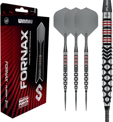 WINMAU Darts Fornax-serien 23 g stålspetsdartset | 90 % wolframdartset | Switch Point Tech | Avsmalnande pipor | 2x utbytbara spetsar (vågig/slät) Rapid-Change-system