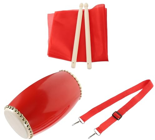PAMINGONO Instrumento de Percusión de Cintura Tradicional Chino de Piel de Vaca 12 CM Baquetas Correa Ajustable y Pañuelo para Actuaciones y Celebraciones Instrumento de Percusión