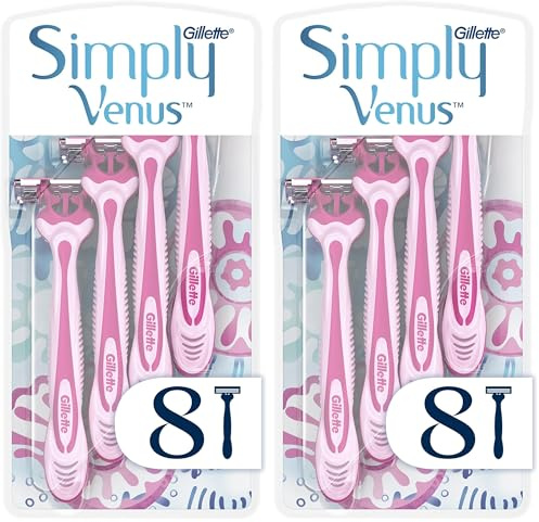 Gillette Venus Simply Pour Femmes, Lot De 8 Rasoirs Jetables Pour Un Rasage Manuel De Près, Tête Pivotante À 3 Lames Et Avec Une Bande Lubrifiante Pour Protéger La Peau