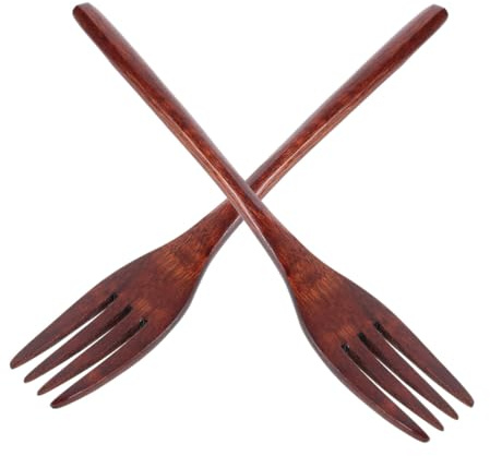 ROMISBABA Tenedores de Madera para Mezclar Ensalada 22,5 Cm, Juego 2 Piezas, Utensilios de Cocina Sostenibles, Tenedores Pequeños para Servir Pasta, Aperitivos y Postres en Fiestas