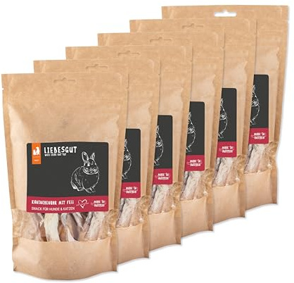 Liebesgut Snack à mâcher pour chien et chat - Oreille de lapin avec fourrure - Pour collation et récompense - 6 x 100 g