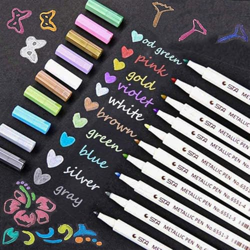 Lypumso Rotuladores Metálicos, Juego de 10 Colores Rotuladores Purpurina para Pintura, Marcadores Metálicos Set para Scrapbooking, Album de Fotos DIY, Tarjetas, Piedra, Vidrio, Tela, Manualidades