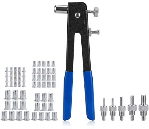 Yasta Rivettatrice Pinza Per Inserti Filettati Professionale 86 Pezzi Kit Pinza Manuale Per Dadi Rivetti M3 M4 M5 M6 M8 Set Con 5 Mandrini E Boccole Filettate Metallo Riparazione Auto Officina