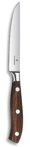 Victorinox Grand Maître, Profi Steakmesser, Extra Scharfe Klinge, gerader Schliff, 12 cm, Edler Holzgriff, Rostfreier Stahl, braun | Extra scharfe Klinge mit geradem Schliff aus rostfreiem Stahl, ideal für Grillabende und Küche. Hergestellt in der Schweiz.