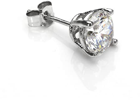 9ct White Gold Martini Claw 6mm Round Clear Crystal CZ Ear Stud/Mens Earrings