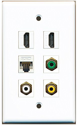 RiteAV – 2 HDMI 1 puerto RCA blanco 1 Puerto RCA amarillo 1 Puerto RCA verde 1 Puerto Cat5e Ethernet blanco placa de pared