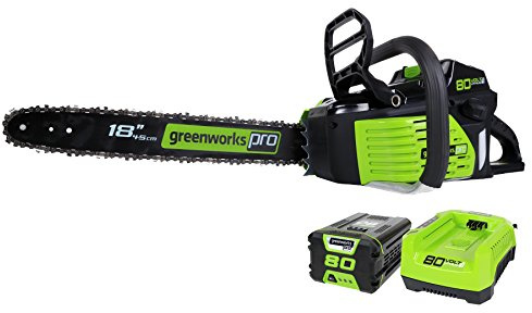 Greenworks 80V 18 Brushless Cordless Chainsaw (Great For Tree Felling, Limbing, Pruning, and Firewood) / 75+ Compatible Tools), 2.0Ah Battery and Rapid Charger Included