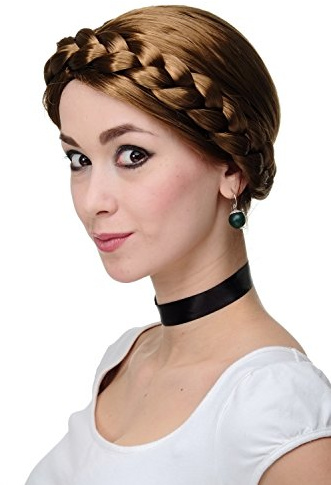 WIG ME UP - Perücke Fasching Karneval geflochtener Zopf Tracht Sorbisch Polen Ukraine Braun Mittelbraun RJ010-P8
