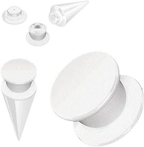 Piercingfaktor Piercing Ohrpiercing 2 in 1 Flesh Schraub Plug Plus Dehnungsstab Dehnstab Taper Expander Ohr Stab Pure UV Weiß 6mm