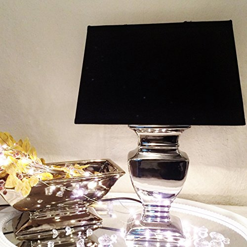 DRULINE Keramik Lampen Lampenfuß Lampenschirm Tischlampe Nachttischlampe Tischleuchte (SILBERNE LADY 43 cm (Fuß: Silber - Schirm: Schwarz))