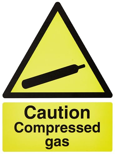 V Safety Caution Compressed Gas Warning Sign - 150mm x 200mm - 1mm Rigid Plastic