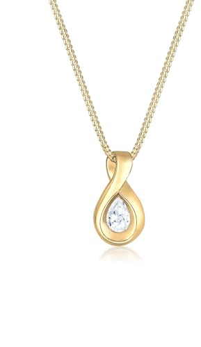 Elli Premium Halskette Damen Infinity mit Zirkonia Steinen Unendlichkeit in 585 Gelbgold