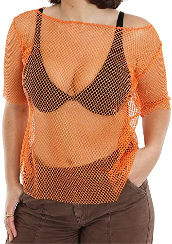I LOVE FANCY DRESS Camisa DE Red Naranja para Mujer Estilo AÑOS 80 Punk Accesorio TEMATICO DE Fiestas O Festivales DE Musica COMPLETAR Disfraces Estilo AÑOS 80 (XS)