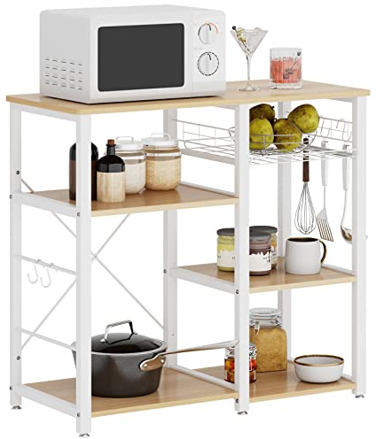 sogesfurniture Küchenregal Standregal Mikrowellenhalter Bäcker Regal, Stabil Metallregal Haushaltsregal Küchenregallagerung platzsparend, 90x40x83cm, Weiß Ahorn