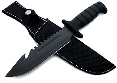 KOSxBO® massives Outdoor Survival schwarz Messer mit Scheide - Säge - SEK Messer 29 cm Überlebensmesser - Rettungsmesser - Gürtelmesser - Fahrtenmesser - Knife - Kampfmesser