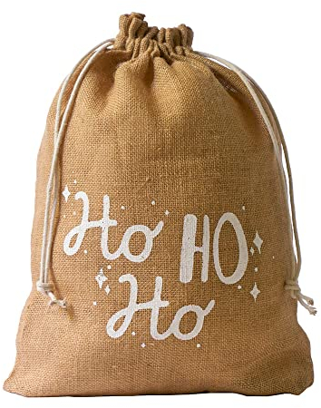 | 3 Jutebeutel, Jutesäckchen mit Baumwollkordel und „Ho Ho Ho“- Schriftzug, Weihnachten, Weihnachts-Dekoration, Geschenkverpackung, Topfschutz, Geschenkidee, Aufbewahrung, Jute (40x30 cm)