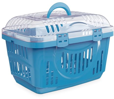 CAT CENTRE Blue & Transparent Lid Pet Dog Puppy Cat Carriers Basket Bag Cage Portable Travel Kennel Training Box