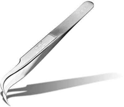 Ögonfranspincett volymteknik – för ögonfransförlängning med enskilda ögonfransar – original VETUS ST-15 – böjd – längd 120 mm
