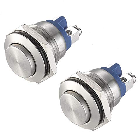 APIELE 2 Stück 16MM Momentan Druckschalter 250V AC 5A 12V 36V DC 2A 1NO SPST, Edelstahl Hervorstehend wasserdicht Momentary Drucktastenschalter, Auto Household Appliance EIN/AUS Taste Schalter