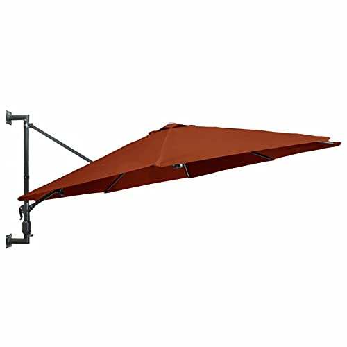 Tidyard Sonnenschirm Wandmontage mit Metallmast Wand-Sonnenschirm mit dem Kurbelsystem & 8 Rippen Ampelschirm Balkonschirm Gartenschirm Terrassenschirm Marktschirm Gartenschirm 300 cm Terracotta-Rot