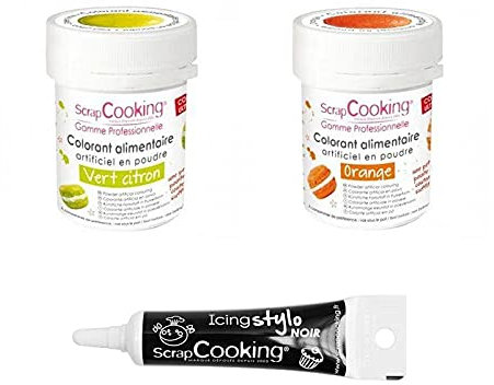 2 coloranti alimentari in polvere arancione-verde lime + penna per glassa nera