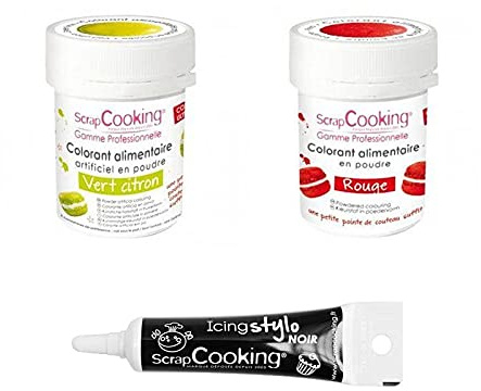 2 coloranti alimentari in polvere rosso-verde lime + penna per glassa nera